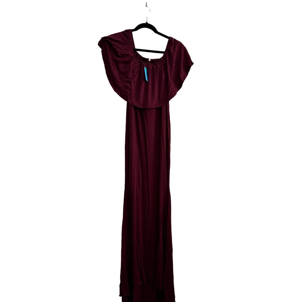 NWT Women's Off Shoulder Maroon Hi-Low Maternity Dress Empire Gown Small